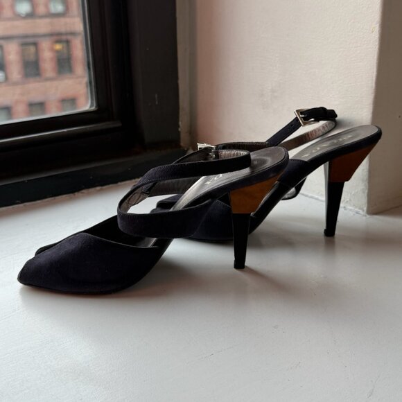 Prada - Navy Blue Suede Strappy Heels - Picture 2 of 5